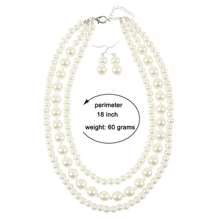 Vintage Handmade Layer Pearl Beaded Choker Necklace Jewelry Set