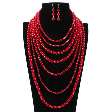 Fashion Multilayer White Imitation Pearl Choker Necklace Set