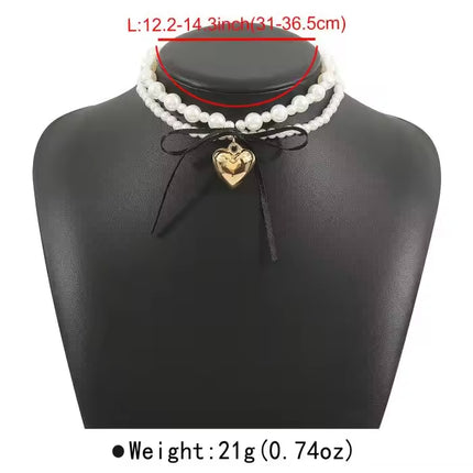 Goth Black Ribbon Bow Heart Pendant Necklace - FASHION SHEGOODS LLC