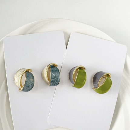 Enamel Arc Geometric Stud Earrings