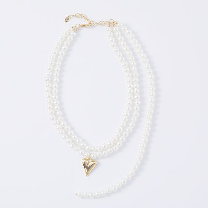 Layers Pearl Necklace Women Jewelry Heart Pendant - FASHION SHEGOODS LLC