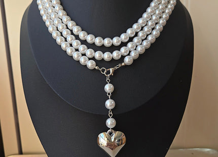 Bohemia Multilayer Long Pearl Chain Necklace Love Heart Pendant