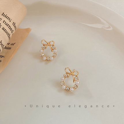 Pearl Bow Knot Stud Earrings for Women - FASHION SHEGOODS LLC
