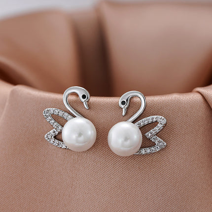 Hollow Swan Imitation Pearl Earrings - FASHION SHEGOODS LLC