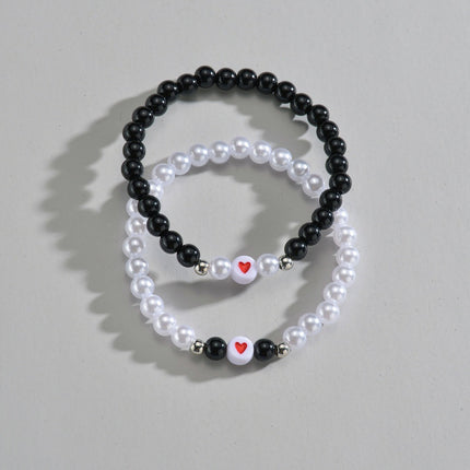 Acrylic Love Heart Beads Pearl Bracelet Set
