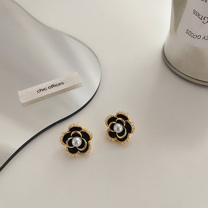 Pearl Camellia Flower Earrings - FASHION SHEGOODS LLC