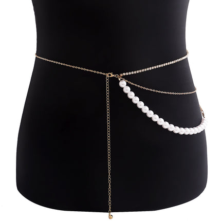 Punk Hip Hop Multi-layer Metal Rhinestone Waist Chain