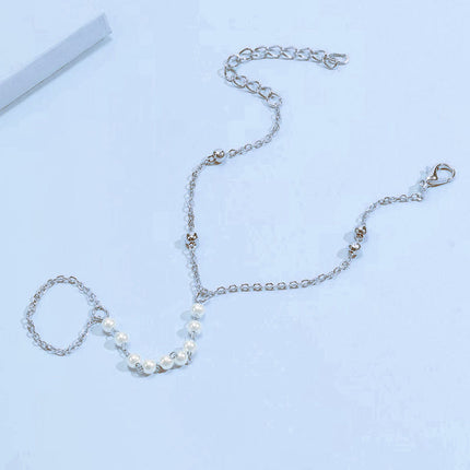 Pearl Beads Chain Finger Ring Bracelet
