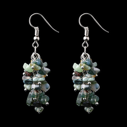 Handmade Natural Crystal Stone Earrings Long Tassel Gravel Jewelry