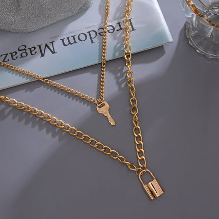 Heart Star Charm Paperclip Chain Choker Necklace Layered Lock Pendant - FASHION SHEGOODS LLC