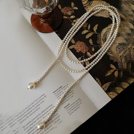 Long Tassel Pearl Chain Imitation Choker Necklace - FASHION SHEGOODS LLC