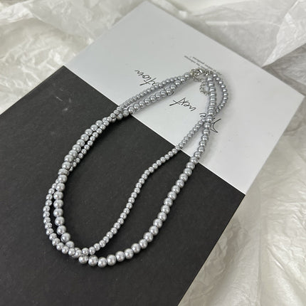 Gray Glass Pearl Necklace Vintage Twisted Pearl Choker - FASHION SHEGOODS LLC