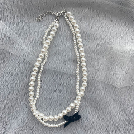 Double Layer Vintage Necklace Gown Accessories Jewelry French Retro Long Pearl Sweater Chain Necklace