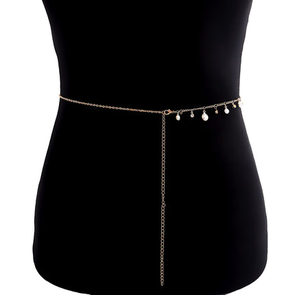 Pearl Tassel Rhinestone Waist Chain