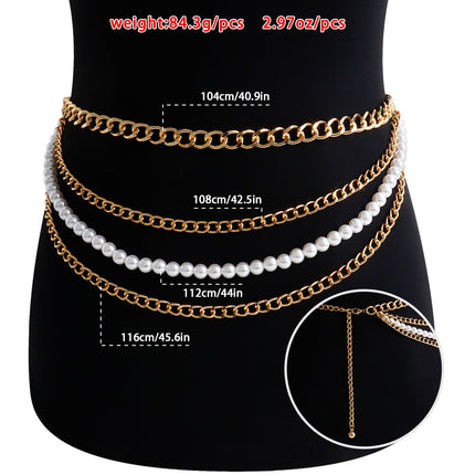 Women Metal Belts Chain Chunky Multi Layer Pearl Waist Chain Belt