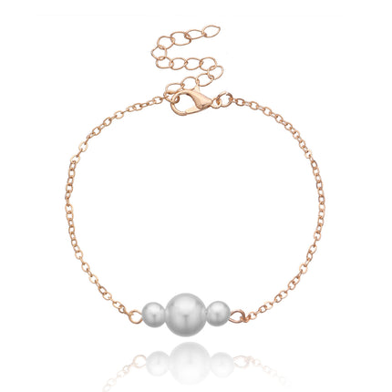 Elegant Dainty Three Pearl Chain Bracelet