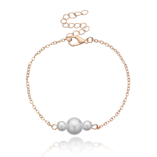 Elegant Dainty Three Pearl Chain Bracelet