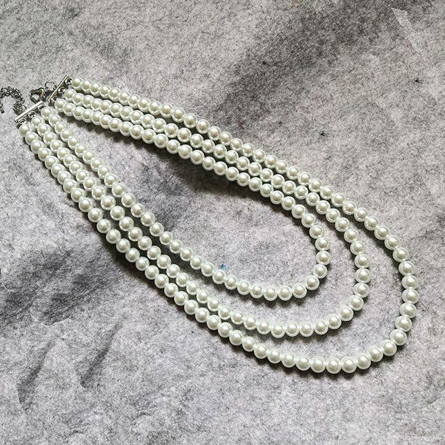 Multilayer Strand Chain Necklace Faux Pearls Flapper Beads Cluster Long Choker Necklace - FASHION SHEGOODS LLC