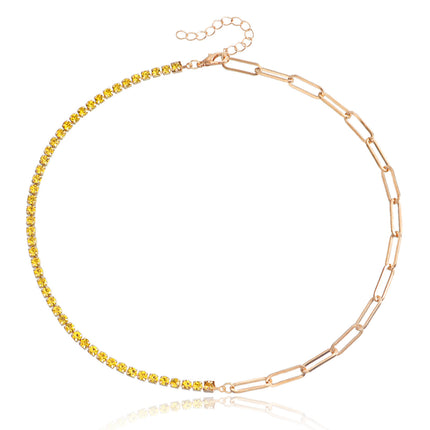Paper Clip Chain with Colorful Zirconia Tennis Necklace - FASHION SHEGOODS LLC