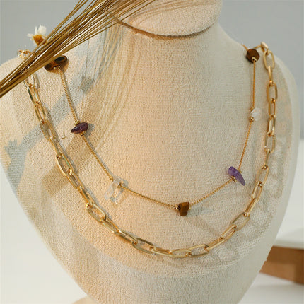 Layer Chain Necklace for Women Nature Stone - FASHION SHEGOODS LLC