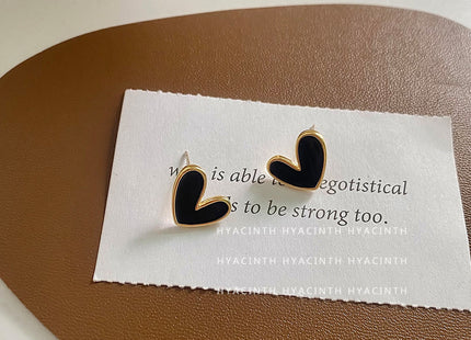 Black White LOVE Heart Stud Earrings for Women