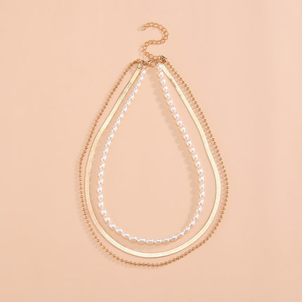 Multilayers Snake Chain Pearl Necklace - FASHION SHEGOODS LLC