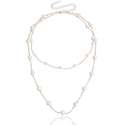 Elegant White Pearl Chain Necklace Women Collar