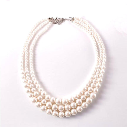 Vintage Multi Layered Faux Pearl Necklace Wedding Bride Necklace