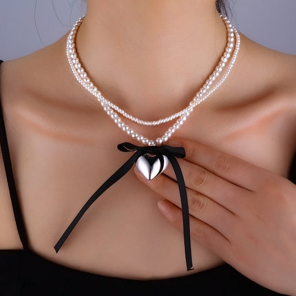 Multi-layer love Pearl Bow Necklace - FASHION SHEGOODS LLC