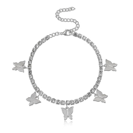 Rhinestone Butterfly Ankle Chain