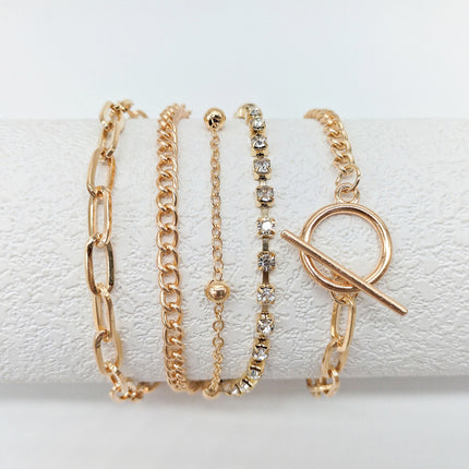 Multi-layer Rhinestone Chain Geometric Hollow Heart Bracelet