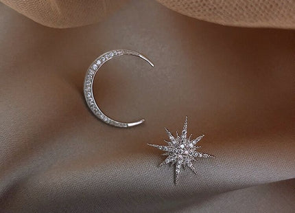 Crescent Moon Shooting Star Jewelry Stud Earrings