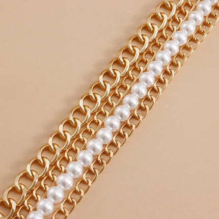 Women Metal Belts Chain Chunky Multi Layer Pearl Waist Chain Belt