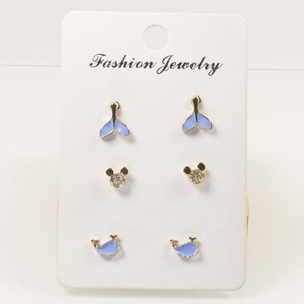 Blue Whale Tail Bear Stud Ear Set