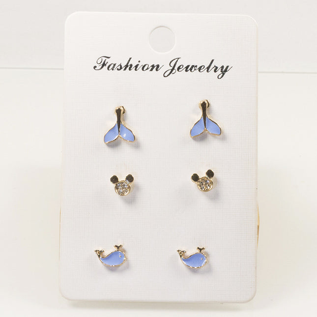 Blue Whale Tail Bear Stud Ear Set