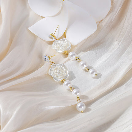 Pearl Rose Flower Earrings