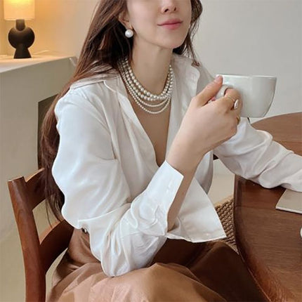 Vintage Layered Pearl Choker Necklace Double Strand