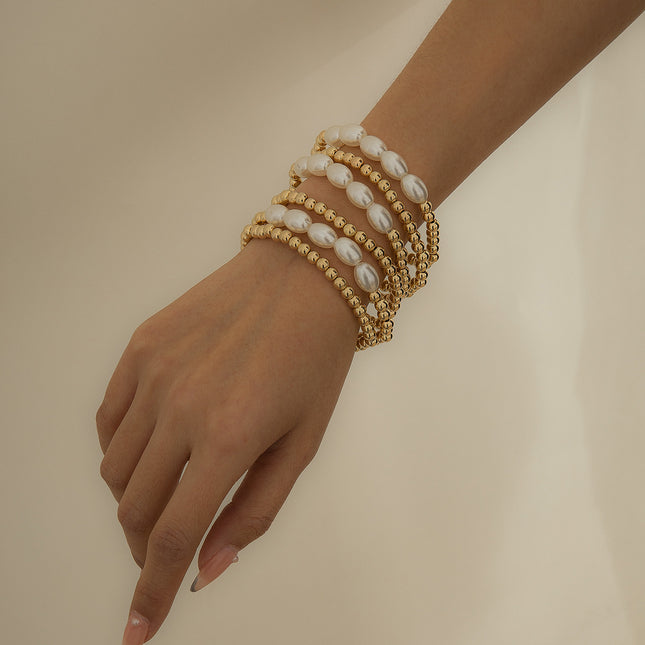 Imitation Pearl Metallic Bead Bracelet Set