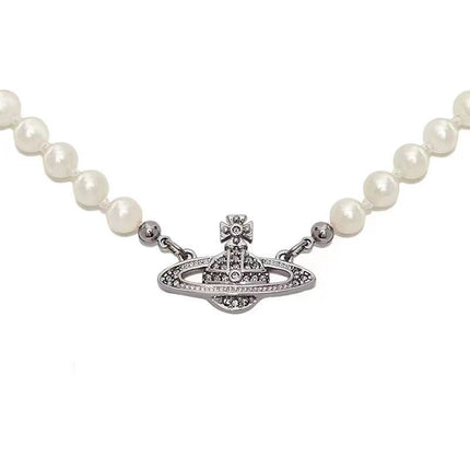 Pin Pearl Necklace Saturn Paper Clip Pearl Pendant
