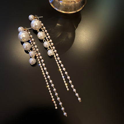 Elegant Rhinestones Long Earrings Imitation Pearl