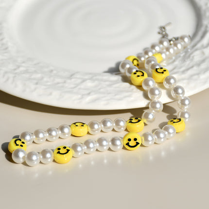 Pearl Beaded Smile Face Bead Choker Necklace for Women - FASHION SHEGOODS LLC