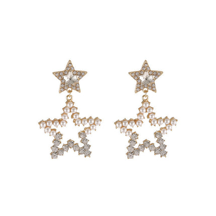 Hollow Pearl Double Star Earrings