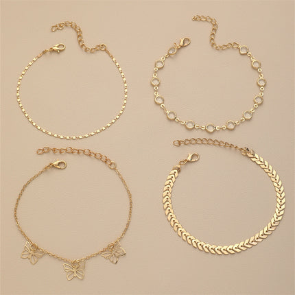 Rhinestone Butterfly Anklet Set Multi Layer Women Summer Beach Anklet Jewelry