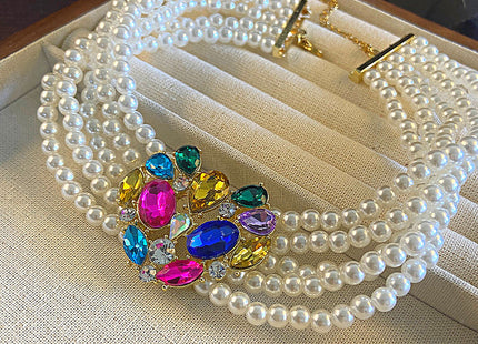 Exaggerated Crystal Colorful Large Heart Pearl Necklace