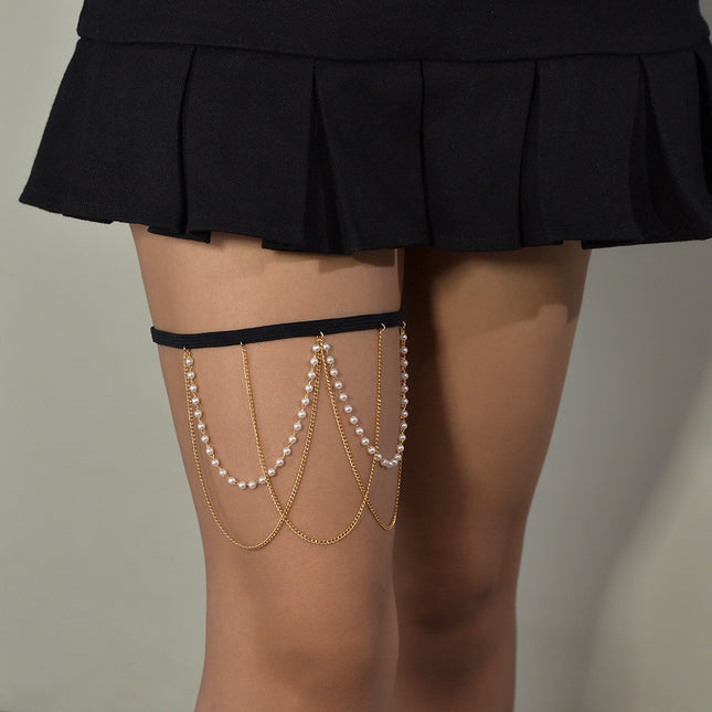 Sexy Beach Body Chain Nightclub Party Multi-layer Tassel Pearl Leg Chain