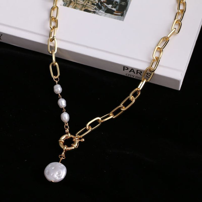 Irregular Shaped Pearl Chain Necklace - FASHION SHEGOODS LLC