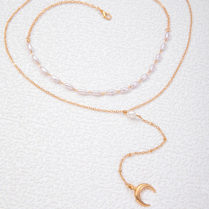 Women Pearl Bead Multi-layer Collarbone Chain Necklace