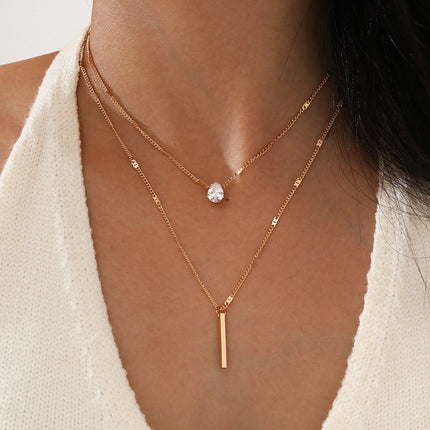 Double Drop Rhinestone Pendant Necklace