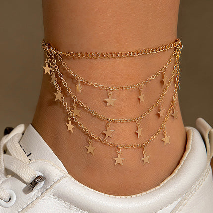 Double Layer Anklet Chain Star Tassel Chain Anklet Jewelry