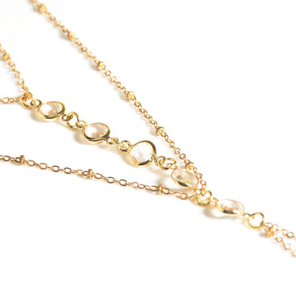 Crystal Charm Toe Multilayer Tassel Ankle Chain